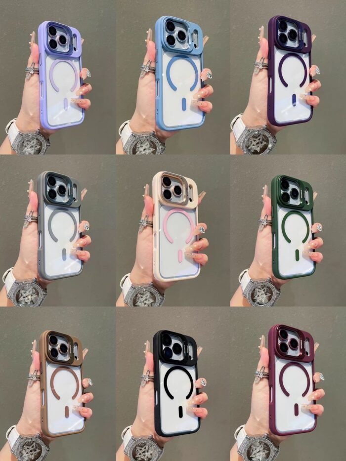 Capa Premium Borda Colorida Magsafe Linha 17 com Suporte na Camera e Película de Lente - Imagem 3