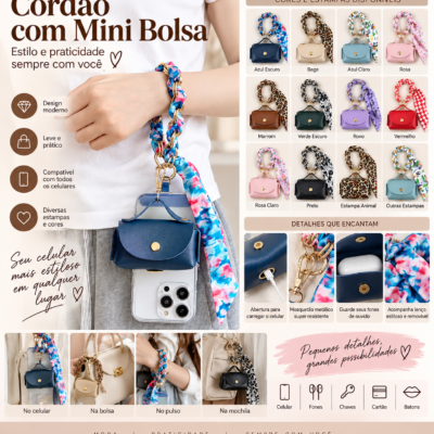 Cordão 2 in 1 com porta moeda ou pra guardar chaves e fone de bluetooth