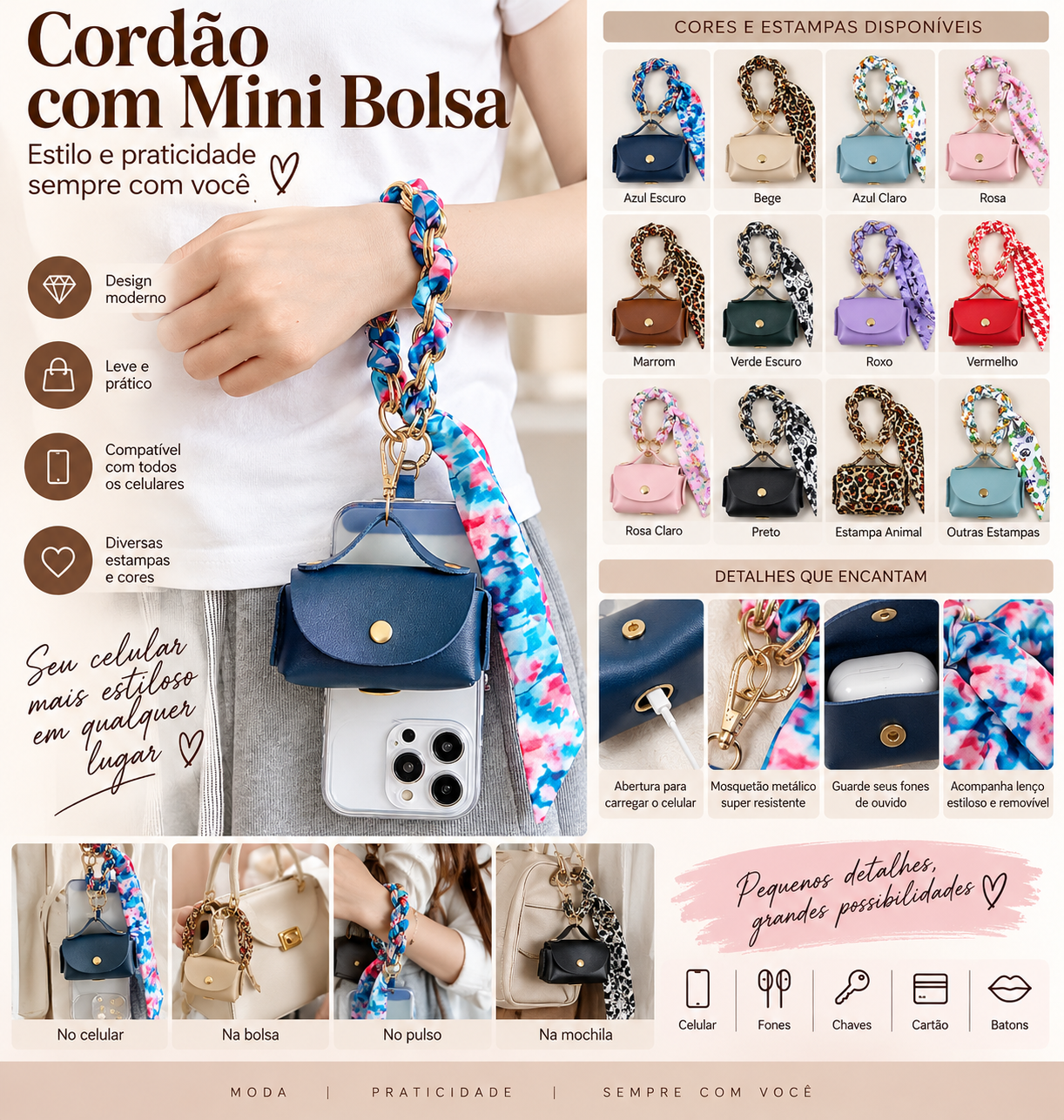 2111 Cordão 2 in 1 com porta moeda ou pra guardar chaves e fone de bluetooth - Imagem 1