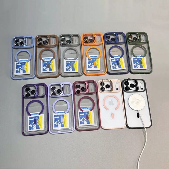 Capa Premium Borda Colorida Magsafe Linha 17 com Suporte na Camera e Película de Lente - Imagem 8