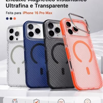 Capa Premium Listras Fosca Linha 17 MagSafe com Suporte na Câmera e Película de Lente