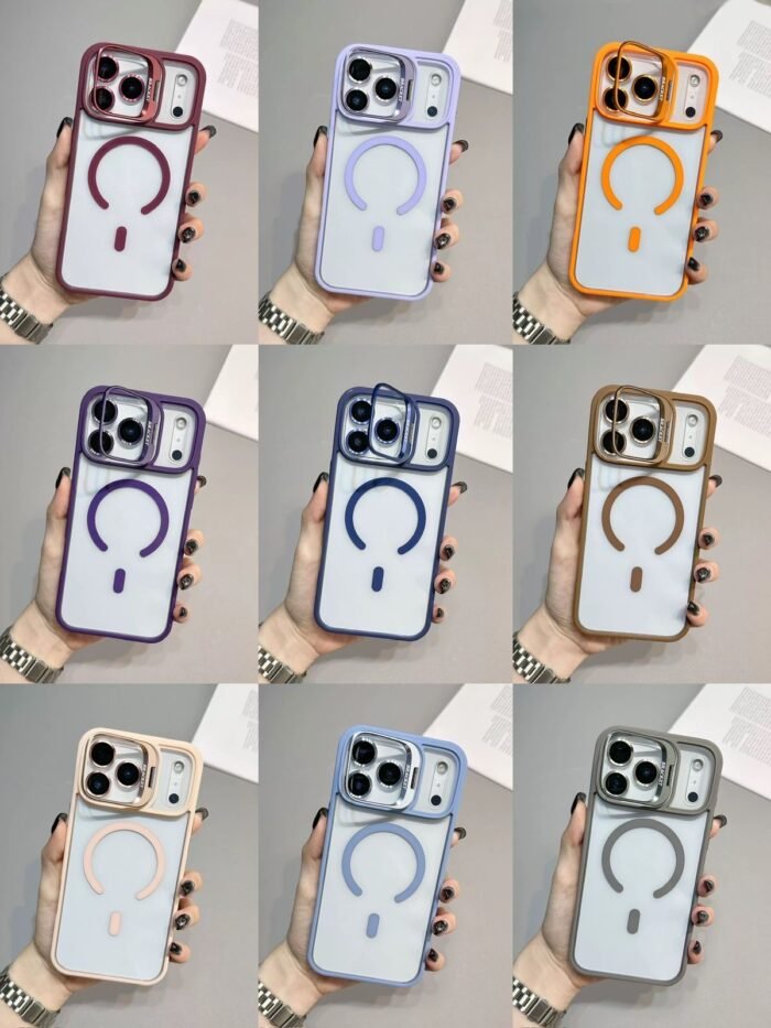 Capa Premium Borda Colorida Magsafe Linha 17 com Suporte na Camera e Película de Lente - Imagem 10