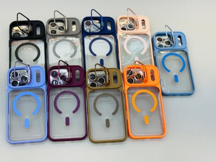 Capa Premium Borda Colorida Magsafe Linha 17 com Suporte na Camera e Película de Lente - Imagem 2