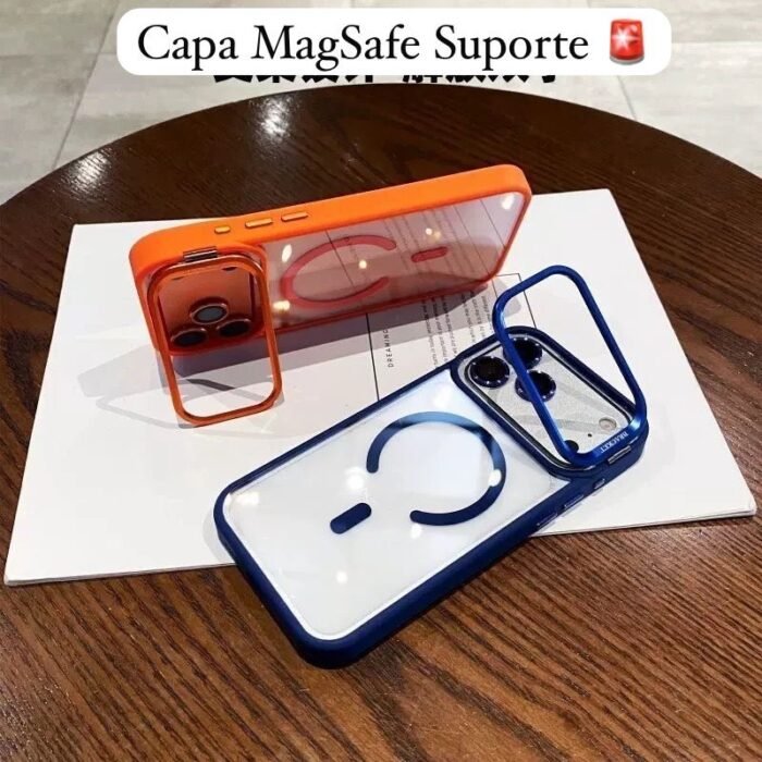 Capa Premium Borda Colorida Magsafe Linha 17 com Suporte na Camera e Película de Lente - Imagem 7