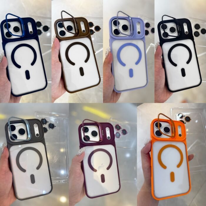 Capa Premium Borda Colorida Magsafe Linha 17 com Suporte na Camera e Película de Lente - Imagem 11