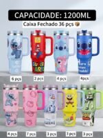(Caixa Fechada 36 peças) Garrafa personalizado 1200ML com canudo plástico