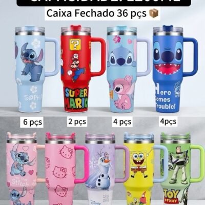(Caixa Fechada 36 peças) Garrafa personalizado 1200ML com canudo plástico