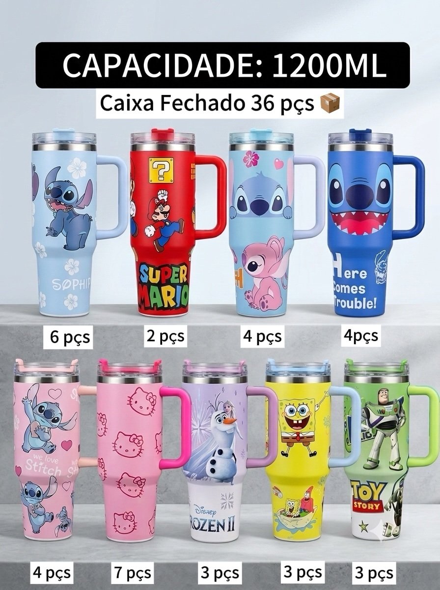 img_3574 (Caixa Fechada 36 peças) Garrafa personalizado 1200ML com canudo plástico - Imagem 1