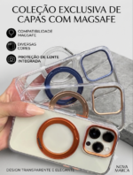 Capa Premium Simples Metálica Linha 17 com Suporte MagSafe e Película de Camera