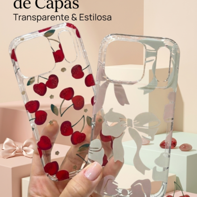 Capa acrílica não amarela fundo com detalhes tendência 🍒🎀🌹