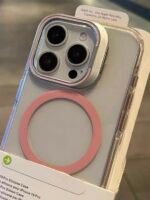 Capa Premium Cristal Magsafe Colorido Com Suporte na Câmera e Película de Lente