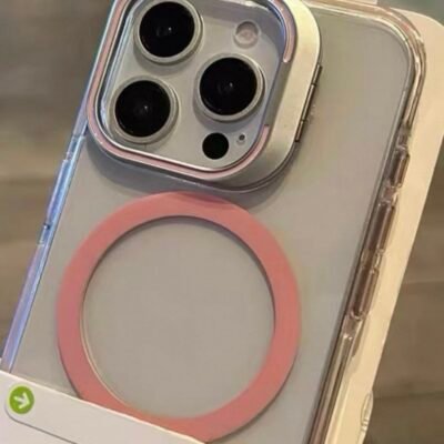 Capa Premium Cristal Magsafe Colorido Com Suporte na Câmera e Película de Lente