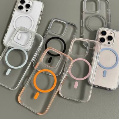 Capa Transparente Magsafe Colorida Anti-Amarela com Películas de Câmera