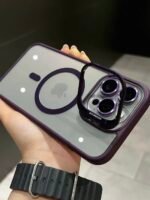 Capa Premium Borda Colorida Magsafe com Suporte na Camera e Película de Lente