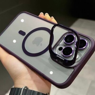 Capa Premium Borda Colorida Magsafe com Suporte na Camera e Película de Lente