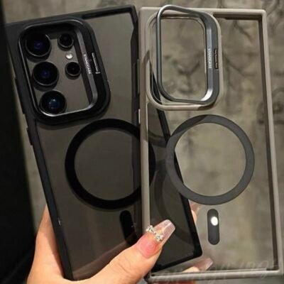 Capa Premium Borda Colorida Magsafe Linha S samsung com Suporte na Camera e Película de Lente