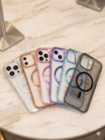 Capa Clear Transparente Borda Colorida MagSafe Metalizada na Câmera