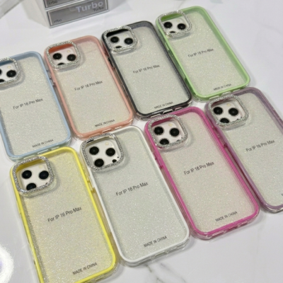 Capa Borda Colorida com Glitter Camera Metálica Strass