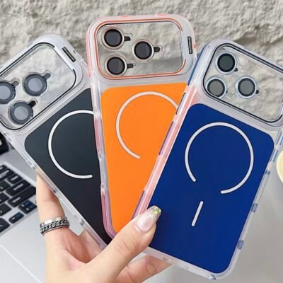 Capa Premium Color MagSafe Linha 17 com Suporte na Câmera e Película de Lente