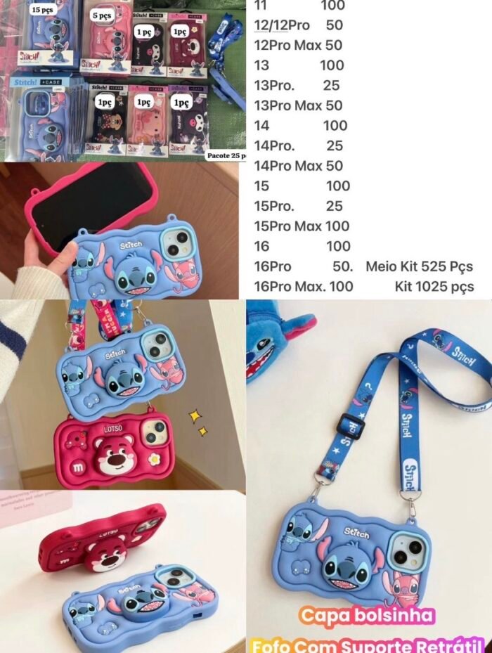 Capa Silicone Personagem Fofinho com Alça Bolsinha e Suporte Pop Socket - Imagem 6