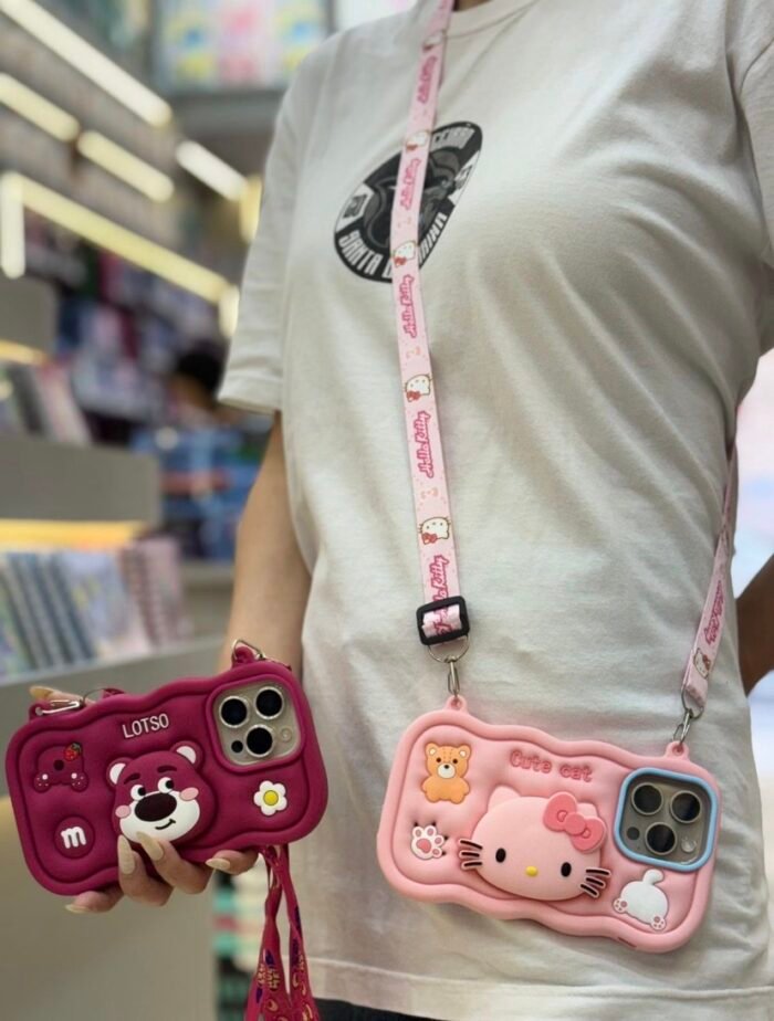 Capa Silicone Personagem Fofinho com Alça Bolsinha e Suporte Pop Socket - Imagem 5