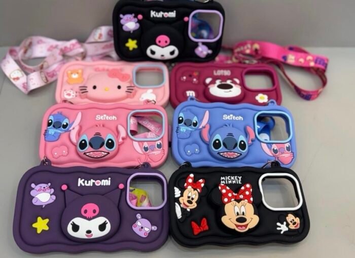 Capa Silicone Personagem Fofinho com Alça Bolsinha e Suporte Pop Socket - Imagem 7