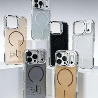 Capa Premium Glitter MagSafe Linha 17 Suporte com Película de Lente