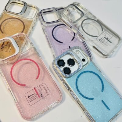 Capa Premium Glitter MagSafe Suporte com Película de Lente
