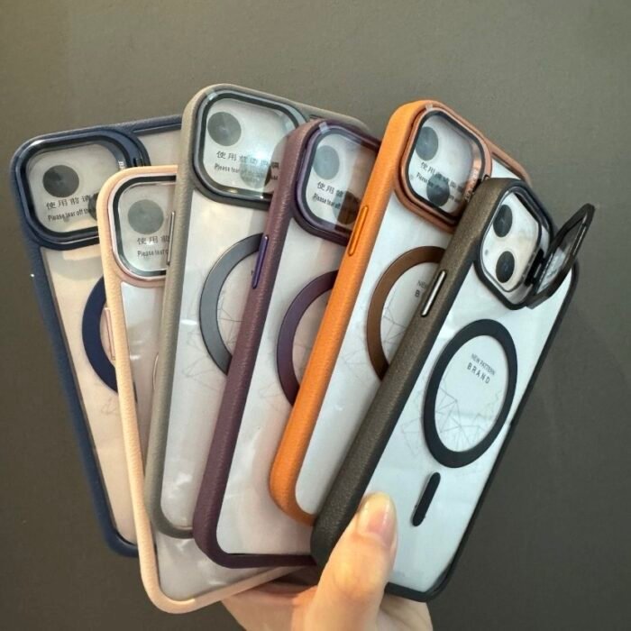 Capa Premium Borda de Couro com MagSafe Suporte na Câmera e Película de Lente de Câmera - Imagem 9