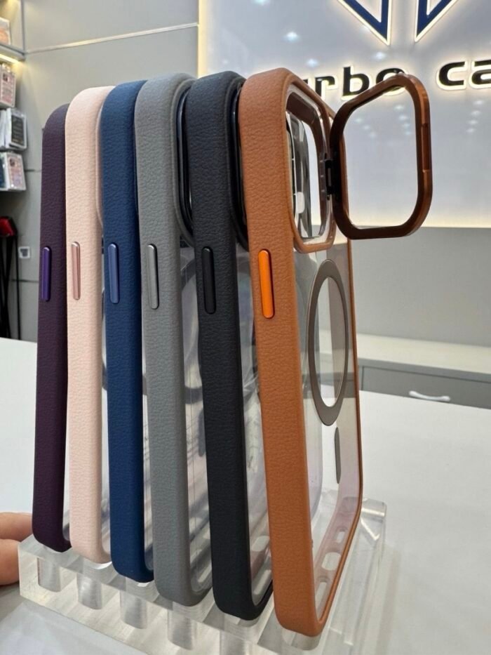 Capa Premium Borda de Couro com MagSafe Suporte na Câmera e Película de Lente de Câmera - Imagem 8