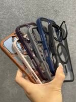 Capa Premium Borda de Couro com MagSafe Suporte na Câmera e Película de Lente de Câmera