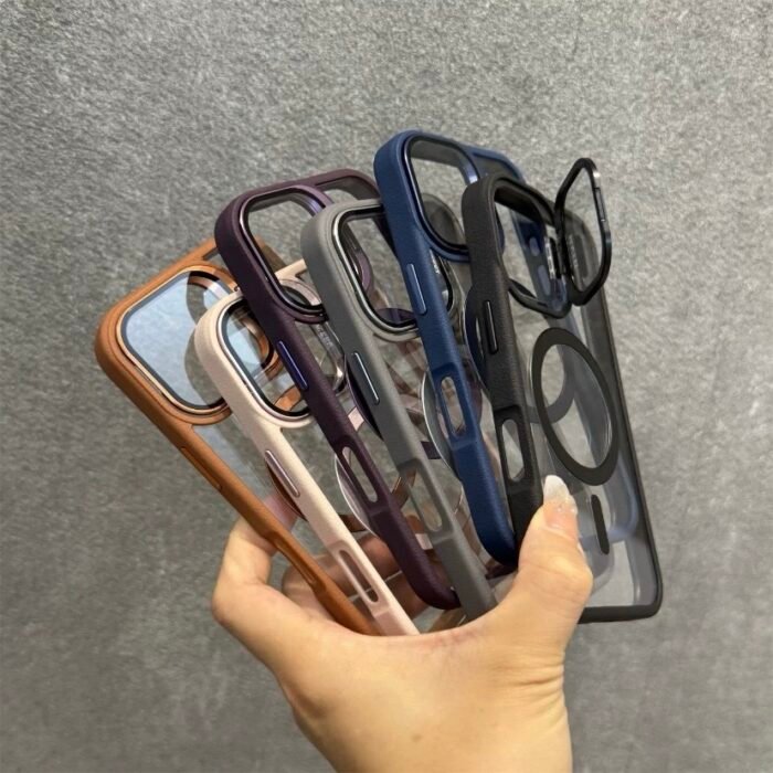 Capa Premium Borda de Couro com MagSafe Suporte na Câmera e Película de Lente de Câmera - Imagem 7