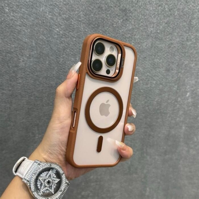 Capa Premium Borda de Couro com MagSafe Suporte na Câmera e Película de Lente de Câmera - Imagem 4