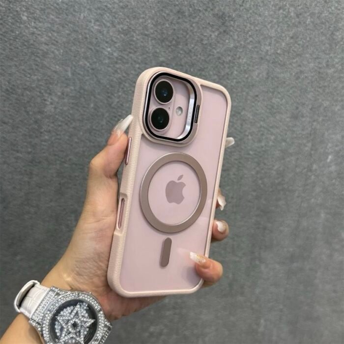 Capa Premium Borda de Couro com MagSafe Suporte na Câmera e Película de Lente de Câmera - Imagem 3