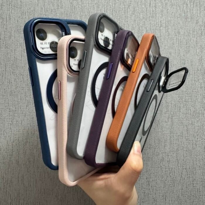 Capa Premium Borda de Couro com MagSafe Suporte na Câmera e Película de Lente de Câmera - Imagem 2