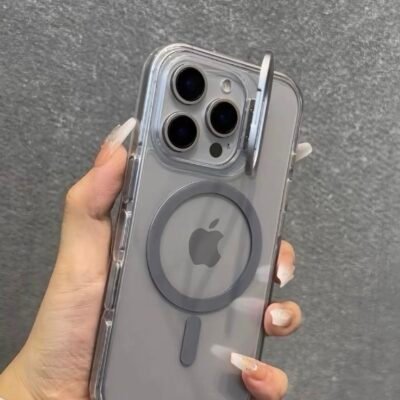 Capa Premium Cristal Magsafe Linha 17 Colorido Com Suporte na Câmera e Película de Lente