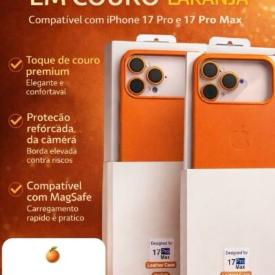 Capa Case Couro Laranja MagSafe Linha 17