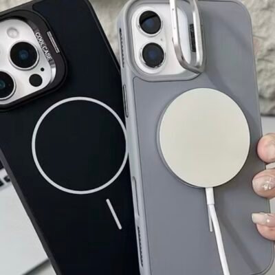 Capa Premium Acrílica Magsafe com Suporte na Câmera e Película de Lente