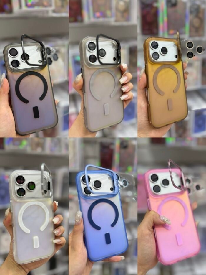 Capa Premium Holográfica Linha 17 Magsafe com Suporte na Câmera e Película de Lente - Imagem 6