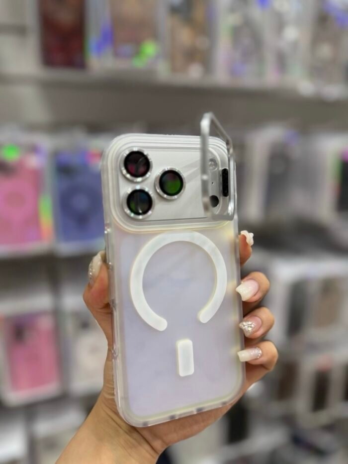 Capa Premium Holográfica Linha 17 Magsafe com Suporte na Câmera e Película de Lente - Imagem 5