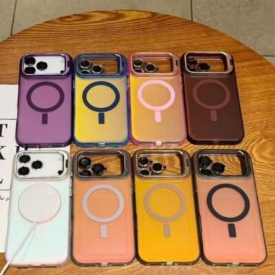 Capa Premium Holográfica Linha 17 Magsafe com Suporte na Câmera e Película de Lente