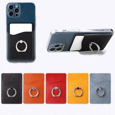 Porta Cartão de Couro com Suporte Anel